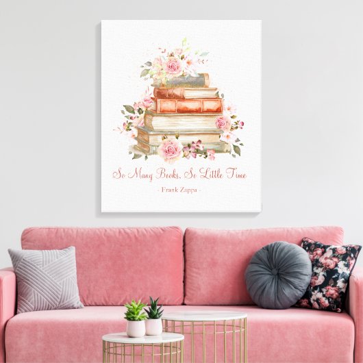 Aangepaste Quote Boeken en Roze Rozen Canvas Afdruk (Insitu (Woonkamer))