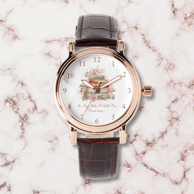 Aangepaste Quote Boeken en  Roze Rozen Horloge (Close up)