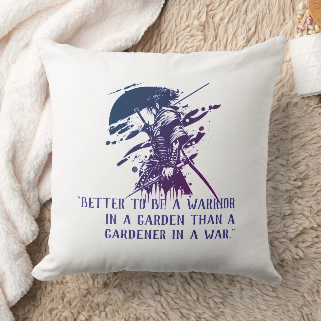 Aangepaste Quote Japanse Samurai Blauwe Inkt Kunst Kussen (Deken)