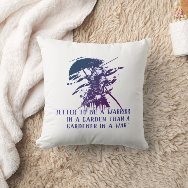 Aangepaste Quote Japanse Samurai Blauwe Inkt Kunst Kussen (Deken)