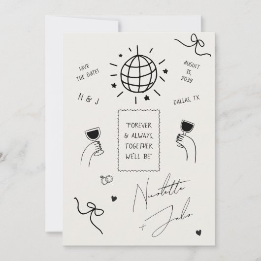 Aangepaste Quote Whimsy Scribbles Hand getrokken b Save The Date (Voorkant)