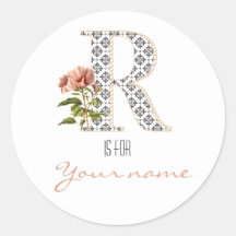 Aangepaste R naam Floral Flower Retro Letter R