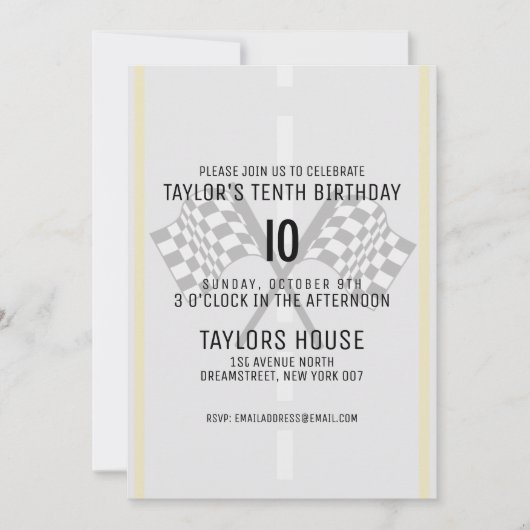 Aangepaste 'Race Track Checkered Flags Birthday Pa Kaart (Voorkant)