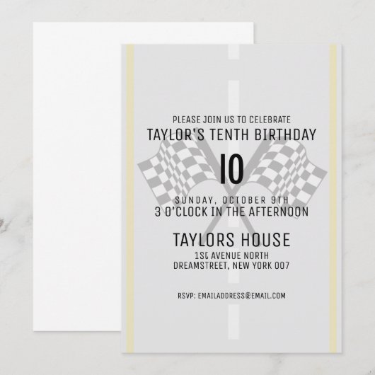 Aangepaste 'Race Track Checkered Flags Birthday Pa Kaart (Voorkant / Achterkant)
