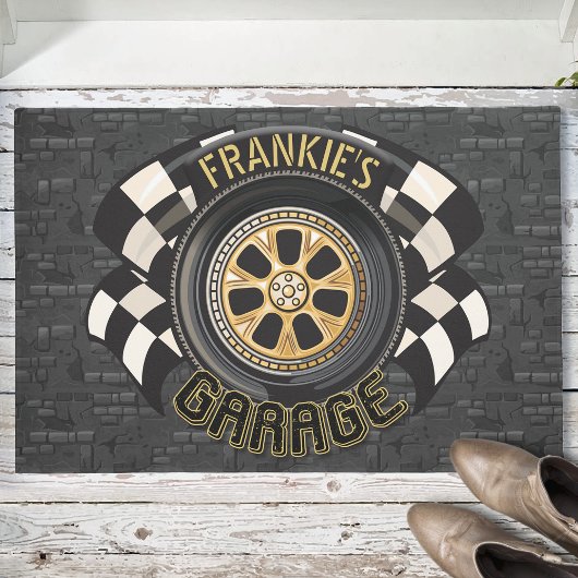 Aangepaste racebus met sneldraaimoes deurmat