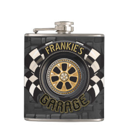 Aangepaste racebus met sneldraaimoes heupfles