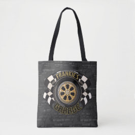 Aangepaste racebus met sneldraaimoes tote bag