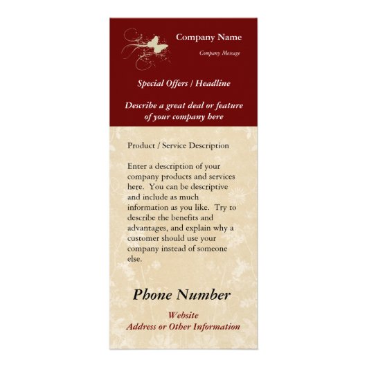 Aangepaste rackkaart, vlinder (spa, gezondheid, ha reclamekaart (Voorkant)