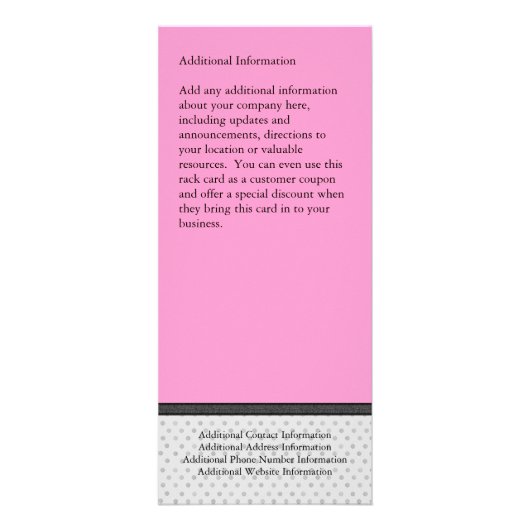 Aangepaste rackkaart, zwart en roze ontwerp, afdru reclamekaart (Achterkant)