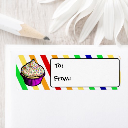 Aangepaste Rainbow Cupcake Gift Labels (Insitu)