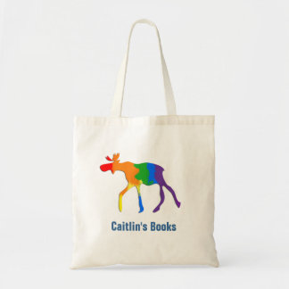 Aangepaste Rainbow Moose Library Book-tas Tote Bag