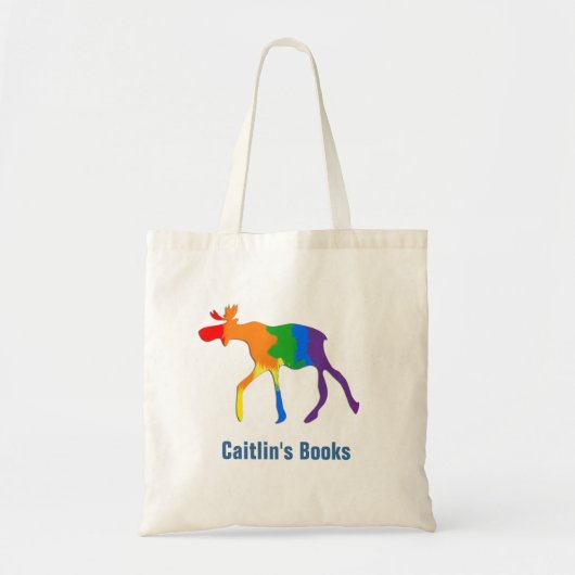 Aangepaste Rainbow Moose Library Book-tas Tote Bag (Voorkant)