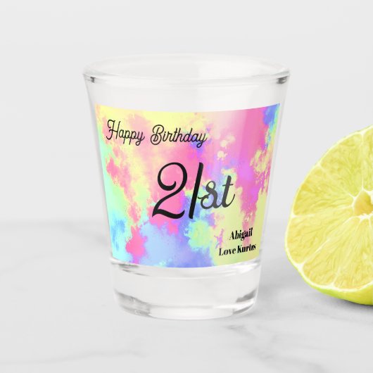 Aangepaste Rainbow Paint Splatter 21st Shot Glass Glas (Voorkant)