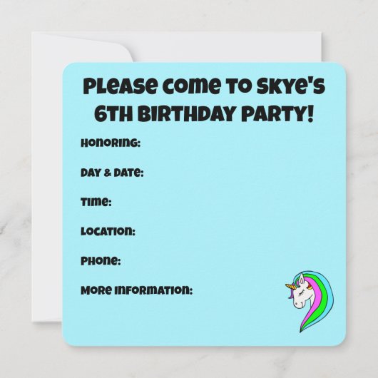 Aangepaste Rainbow Unicorn Kaart (Achterkant)