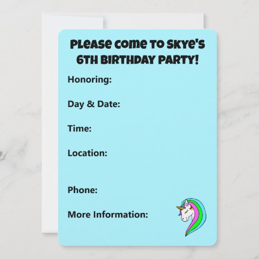 Aangepaste Rainbow Unicorn Kaart (Achterkant)