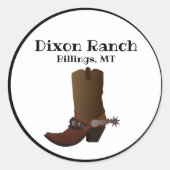 Aangepaste 'Ranch City'-cowboy-boot Ronde Sticker (Voorkant)