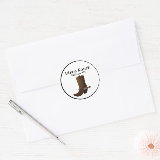 Aangepaste 'Ranch City'-cowboy-boot Ronde Sticker (Envelop)