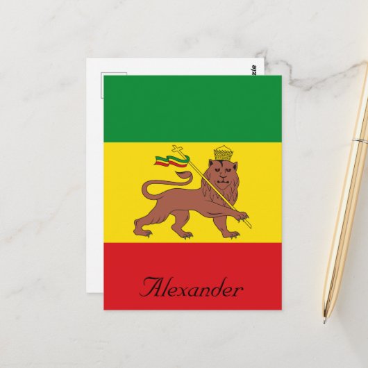 Aangepaste Rastafaire vlag van Ethiopië Lion Judah Briefkaart (Voorkant / Achterkant in situ)