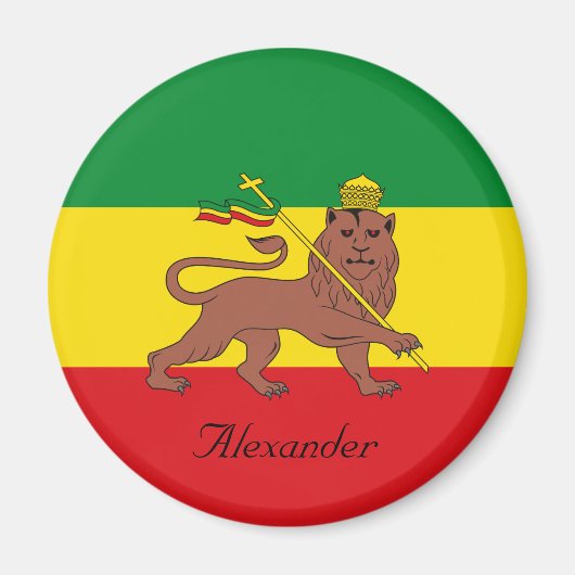 Aangepaste Rastafaire vlag van Ethiopië Lion Judah Magneet (Voorkant)