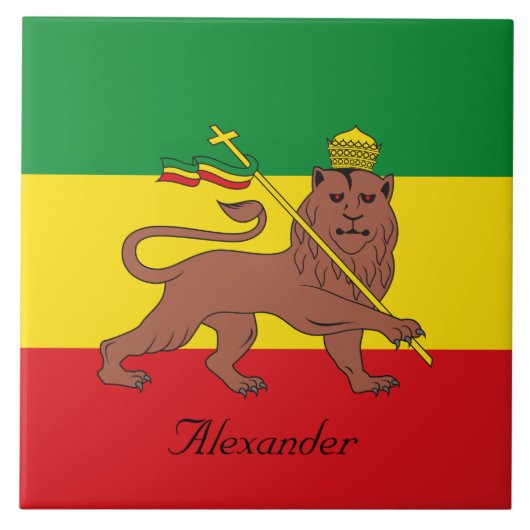 Aangepaste Rastafaire vlag van Ethiopië Lion Judah Tegeltje (Voorkant)