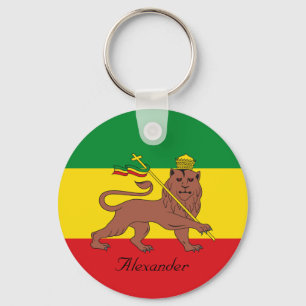 Aangepaste Rastafari-vlag van Ethiopië Leeuw van J Sleutelhanger