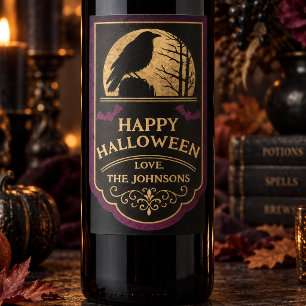 Aangepaste Raven Moon Fijne Halloween Wijn Etiket