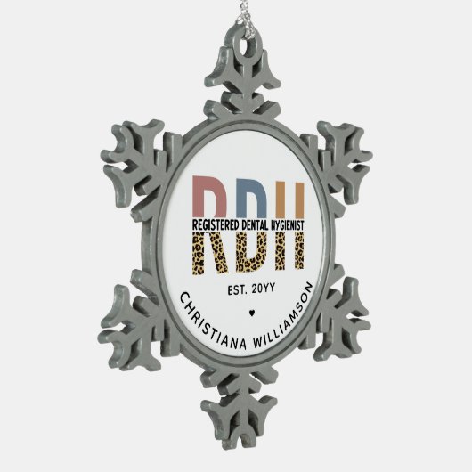 Aangepaste RDH-geregistreerde tandheelkundige cade Tin Sneeuwvlok Ornament (Links)