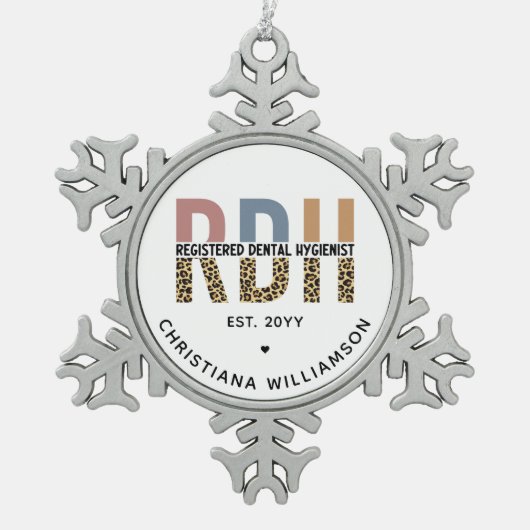 Aangepaste RDH-geregistreerde tandheelkundige cade Tin Sneeuwvlok Ornament (Voorkant)