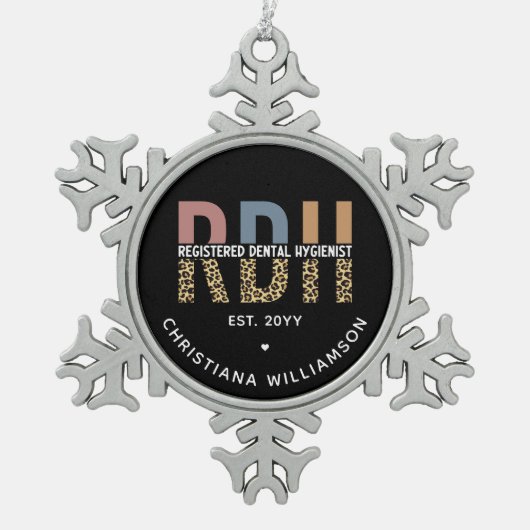 Aangepaste RDH-geregistreerde tandheelkundige cade Tin Sneeuwvlok Ornament (Voorkant)