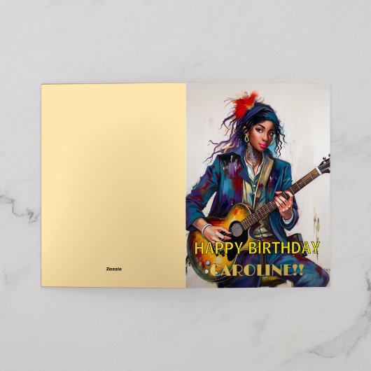 Aangepaste Rebel Girl Gitarist Art Inspirerend Folie Wenskaart (Buiten Laag)