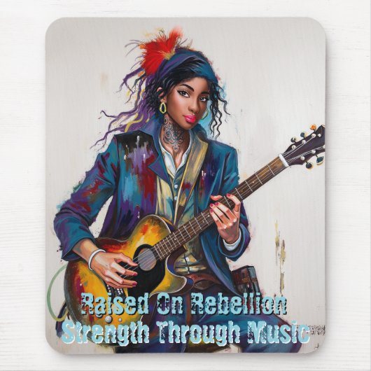 Aangepaste Rebel Girl Gitarist Art Inspirerend Muismat (Voorkant)