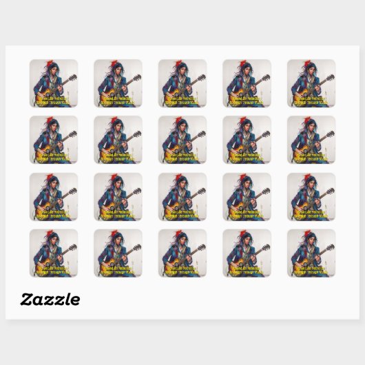 Aangepaste Rebel Girl Gitarist Art Inspirerend Vierkante Sticker (Vel)