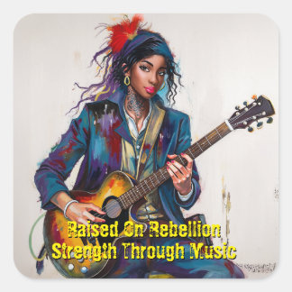 Aangepaste Rebel Girl Gitarist Art Inspirerend Vierkante Sticker