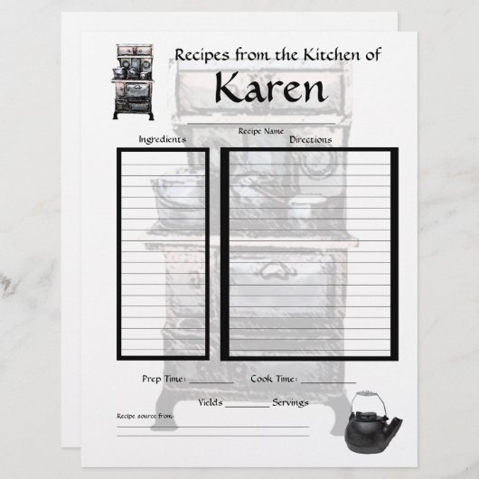 Aangepaste receptenpagina (Voorkant / Achterkant)