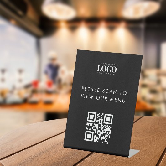 Aangepaste Rechthoek Zakelijke Logo & QR Code Menu Reclamebord Met Voetstuk