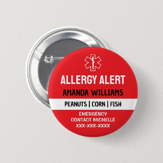 Aangepaste Red Allergy Alert Emergency Ronde Button 5,7 Cm (Voorkant /achterkant)