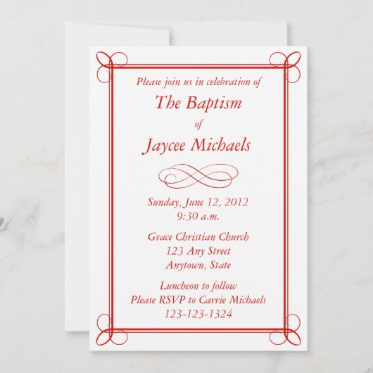 Aangepaste Red Baptism-uitnodiging of andere gebeu Kaart (Voorkant)