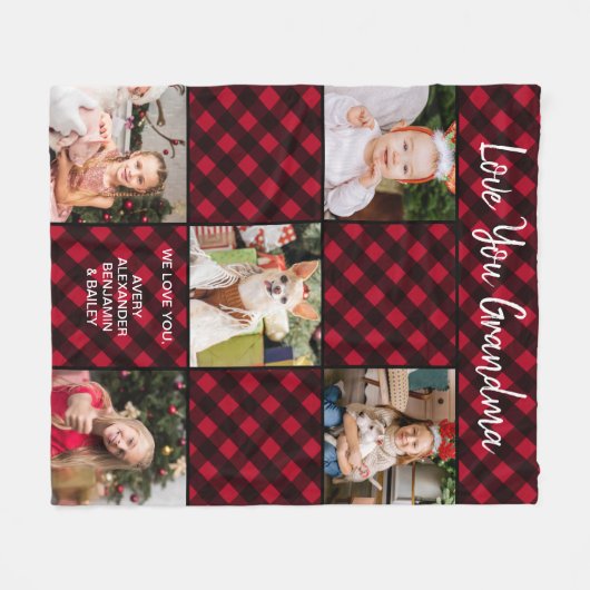 Aangepaste Red Buffalo Plays Family Holiday 5 Phot Fleece Deken (Voorkant (Horizontaal))