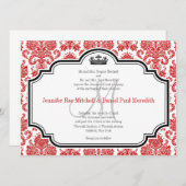 Aangepaste Red Damask Black White Wedding-uitnodig Kaart (Voorkant / Achterkant)