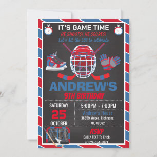 Aangepaste RED Eenvoudige Hockey Verjaardag Uitnod Kaart