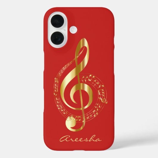 Aangepaste Red en Gold Treble Clef Music Note Case-Mate iPhone Case (Achterkant)
