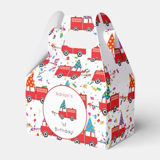 Aangepaste Red Fire Truck Party Pattern Birthday Bedankdoosjes (Voorkant Zijde)