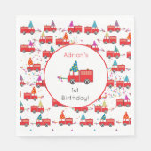 Aangepaste Red Fire Truck Party Pattern Birthday Servet (Voorkant)