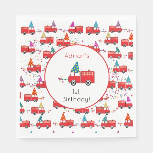 Aangepaste Red Fire Truck Party Pattern Birthday Servet (Voorkant)