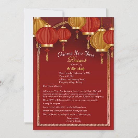 Aangepaste Red Happy Chinees nieuwjaarsdiner Kaart (Voorkant)