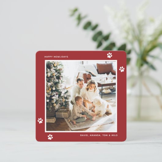 Aangepaste Red Paw Photo Happy Howlidays Kaarten (Staand voorkant)