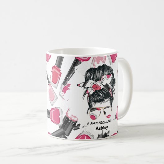 Aangepaste Red Pink Nail Tech Life Mok (Voorkant rechts)
