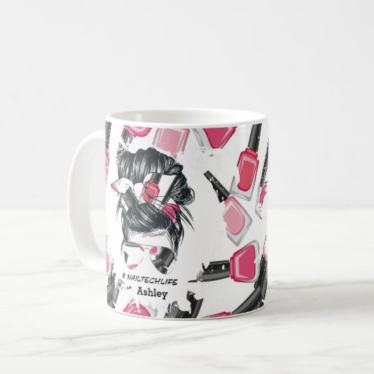 Aangepaste Red Pink Nail Tech Life Mok (Voorkant links)
