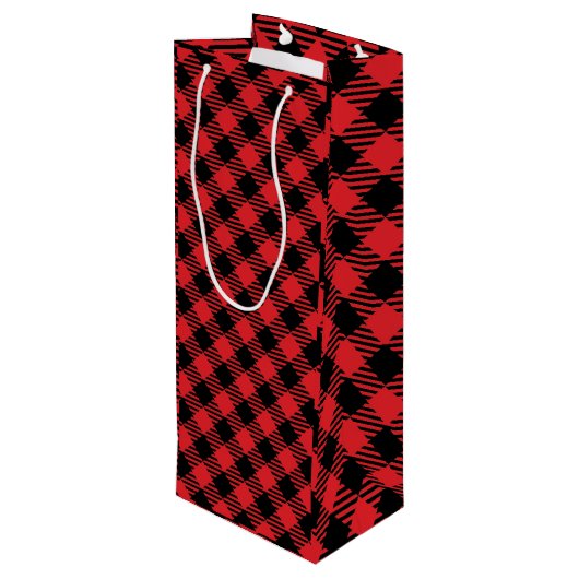 Aangepaste Red Plaid geschenktas, gepersonaliseerd Wijn Cadeautas (Achterkant Gekanteld)