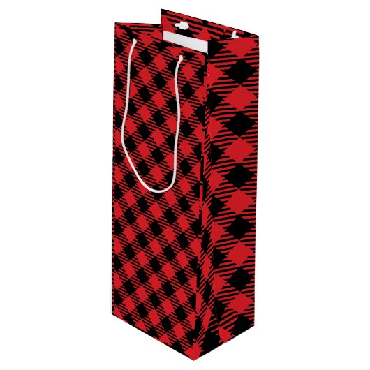 Aangepaste Red Plaid geschenktas, gepersonaliseerd Wijn Cadeautas (Voorkant Gekanteld)